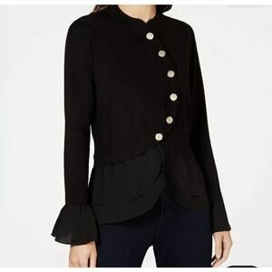 NWT INC International Concepts Black Button Up Military Sweater Women’s Sz Large